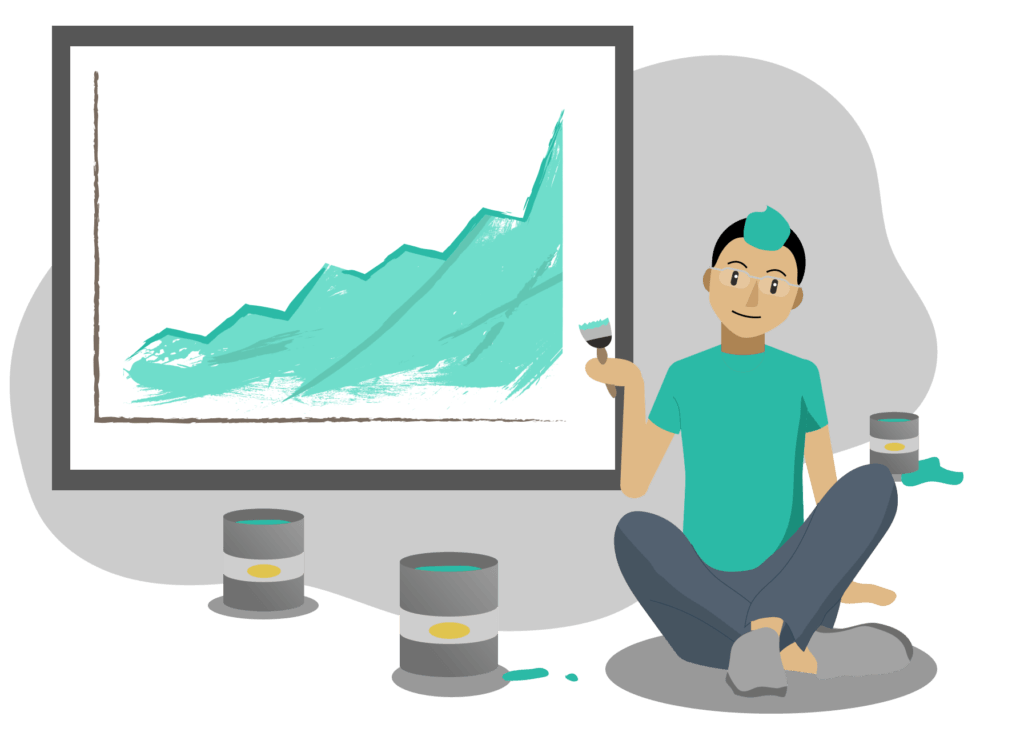 A cartoon of Gaius with a paintbrush painting a data visualization
