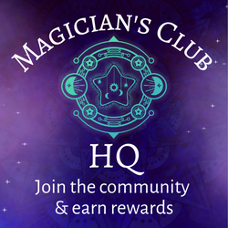 Magician's Club logo on top of a sparkly indigo background. The words say Magician's Club HQ. Join the community & earn rewards.