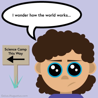 inquisitive child wondering how the world works while a science camp is nearby